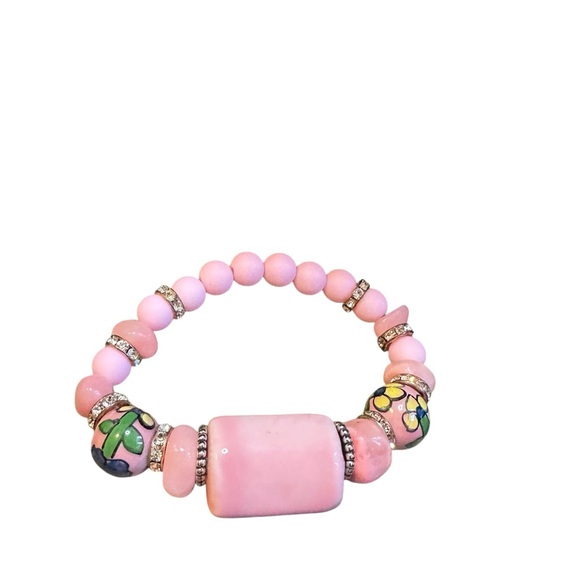 Pink Beaded Bracelet with Floral Accents- Color Pop Collection - Picture 2 of 9